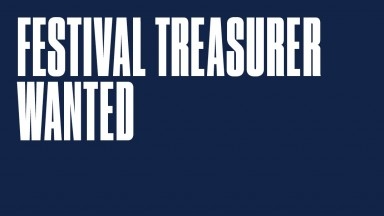 White text 'Festival Treasurer Wanted' on blue background