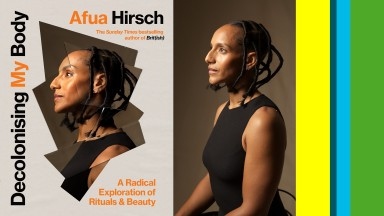 Image of writer Afua Hirsch adn her latest book cover